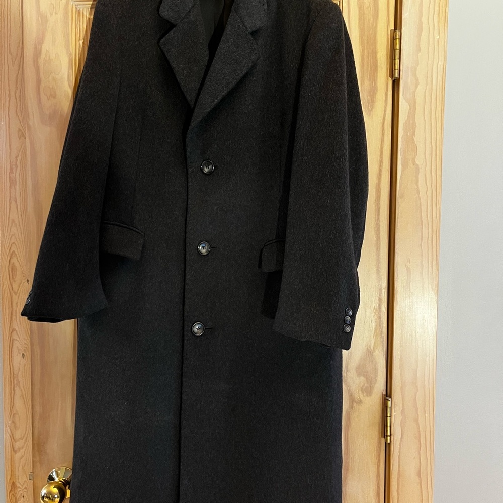 Men's Charcoal Black Wool and Cashmere Blend Overcoat